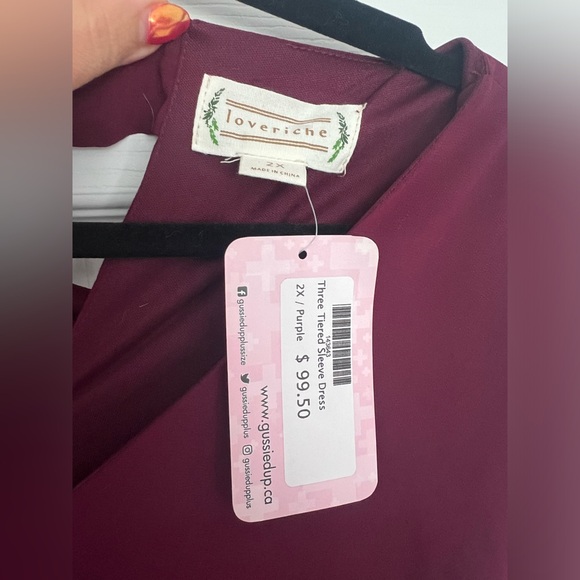 Love Riche Three Tiered Sleeve Plum Dress Size 2x - Picture 7 of 8